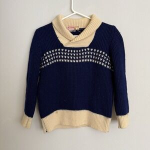 Vintage Mr Guy Men's Blue Dotted Long Sleeve 100% Pure New Wool Sweater Medium